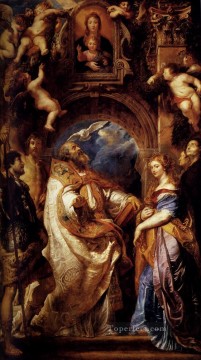 San Gregorio Con Los Santos Domitila Mauro Y Papiano Barroco Peter Paul Rubens Pinturas al óleo
